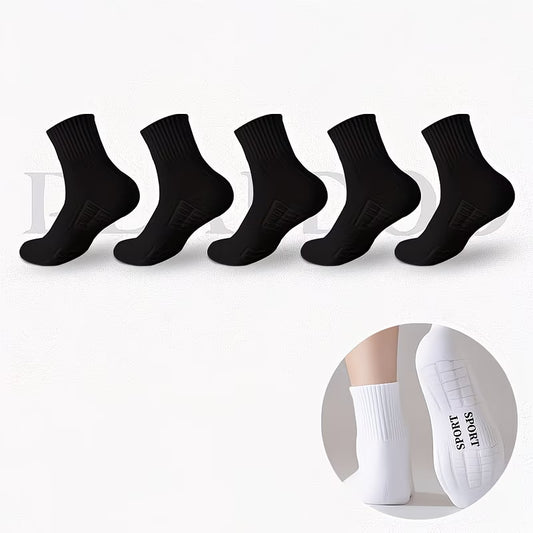 5 pairs Athletic White Socks – Breathable Fit, Non-Slip Sole