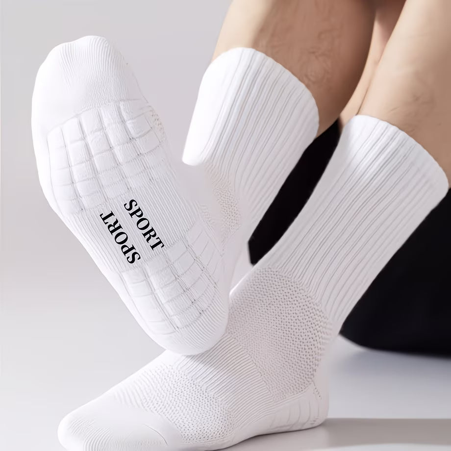 5 pairs Athletic White Socks – Breathable Fit, Non-Slip Sole