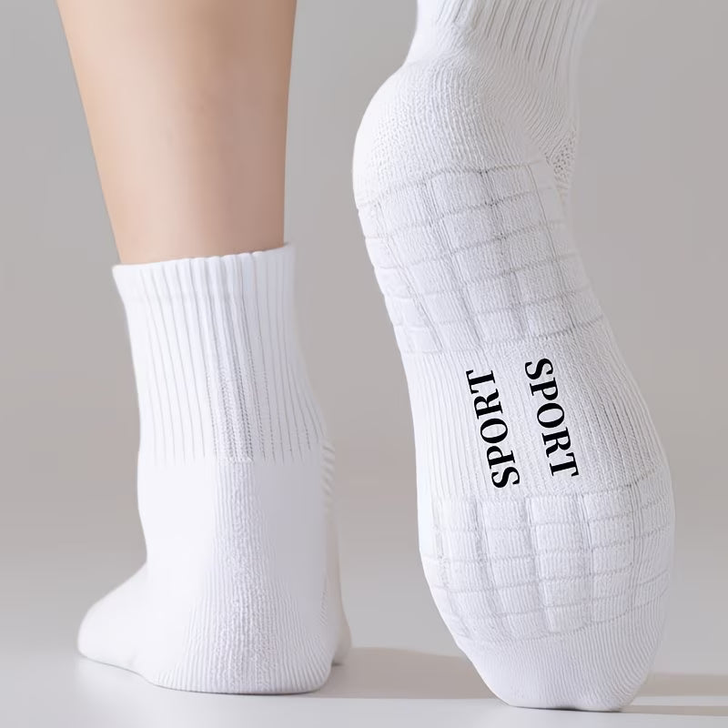 5 pairs Athletic White Socks – Breathable Fit, Non-Slip Sole