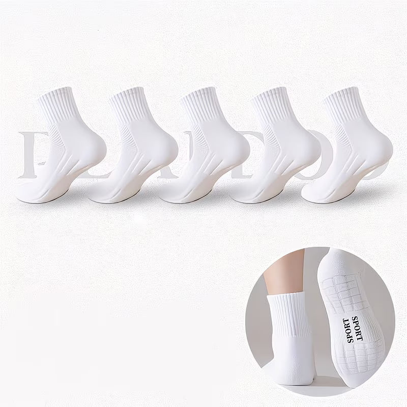 5 pairs Athletic White Socks – Breathable Fit, Non-Slip Sole