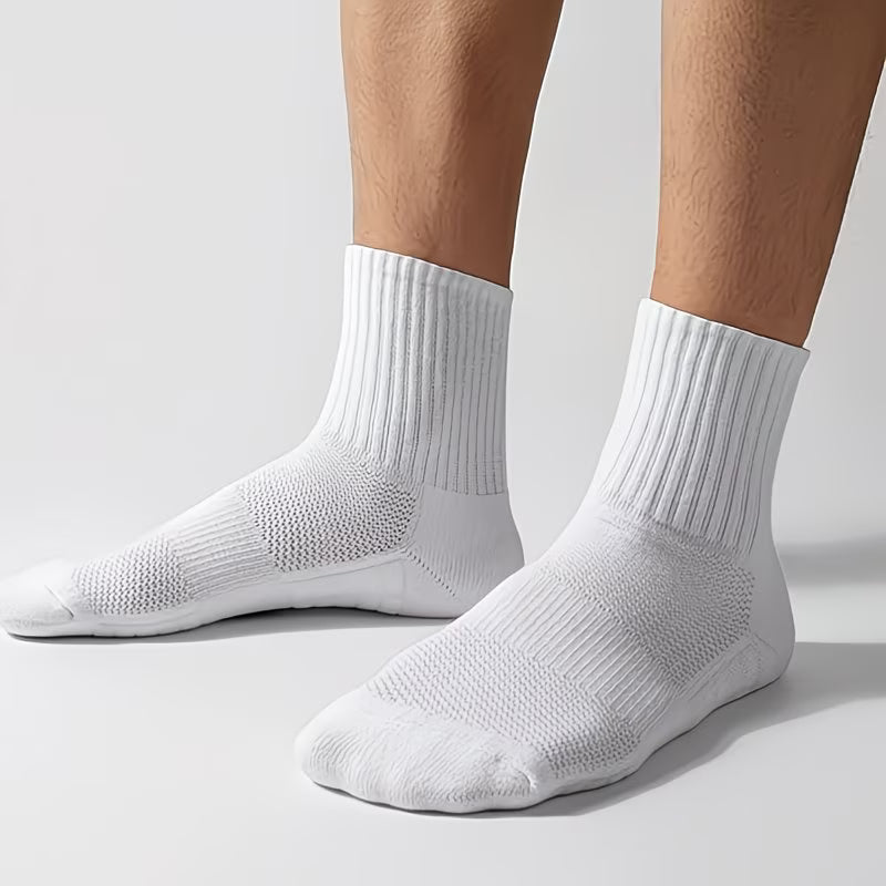 5 pairs Athletic White Socks – Breathable Fit, Non-Slip Sole
